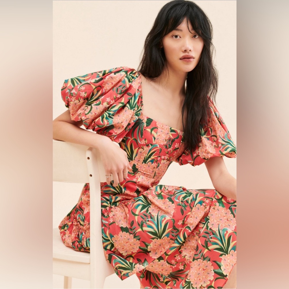 Farm Rio Floral Puff-Sleeve Midi Dress – Size L